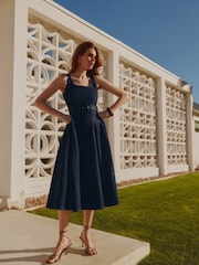Friends Like These Rinse Wash Denim Belted Midi Dress - Image 1 of 4
