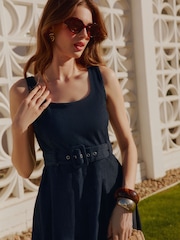 Friends Like These Rinse Wash Denim Belted Midi Dress - Image 3 of 4
