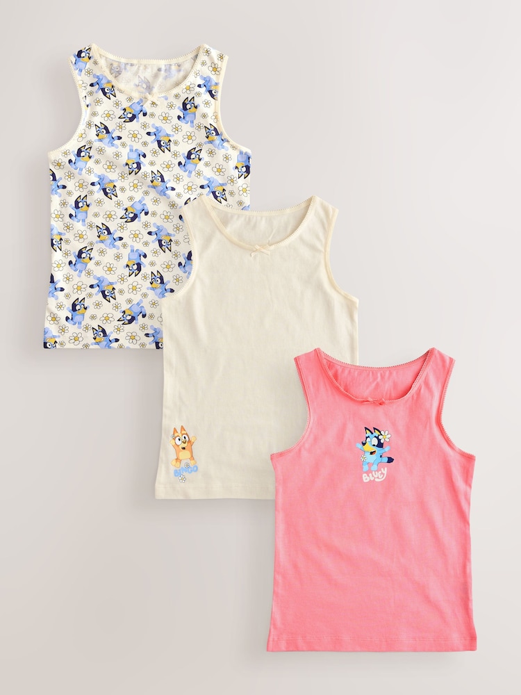 Ecru/Pink Bluey Vests 3 Pack (1.5-8yrs) - Image 1 of 7 Ecru/Pink Bluey Vests 3 Pack (1.5-8yrs) - Image 1 of 7