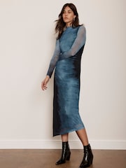 Mint Velvet Blue Ombre Print Mesh Midi Dress - Image 1 of 4