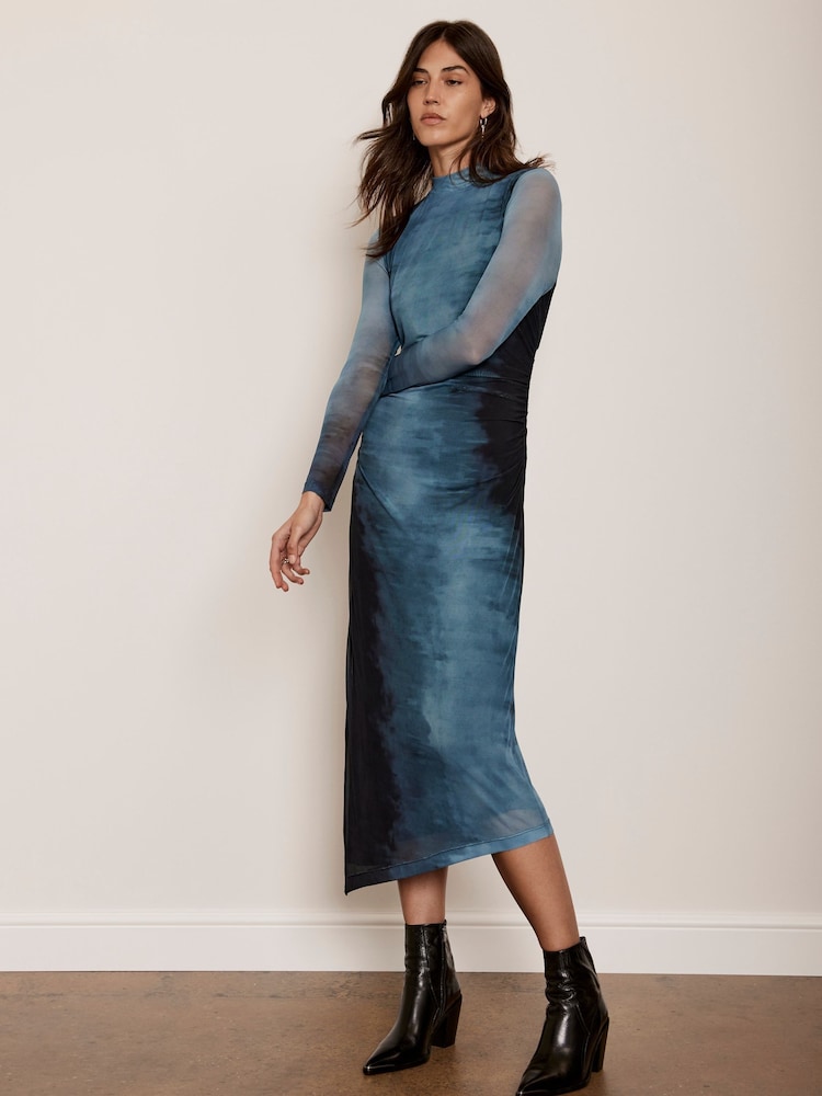 Mint Velvet Blue Ombre Print Mesh Midi Dress - Image 1 of 4