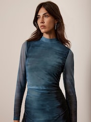 Mint Velvet Blue Ombre Print Mesh Midi Dress - Image 2 of 4