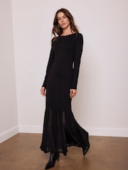 Mint Velvet Black Long Sleeve Jersey Maxi Dress - Image 2 of 4