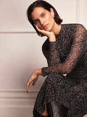 Mint Velvet Grey Animal Print Mesh Midi Dress - Image 2 of 4