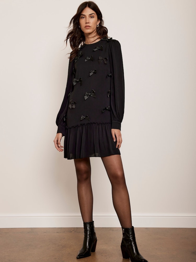 Mint Velvet Black Bow Mini Dress - Image 2 of 4 Mint Velvet Black Bow Mini Dress - Image 2 of 4