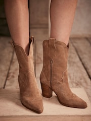 Mint Velvet Brown Suede Cowboy Ankle Boots - Image 1 of 3