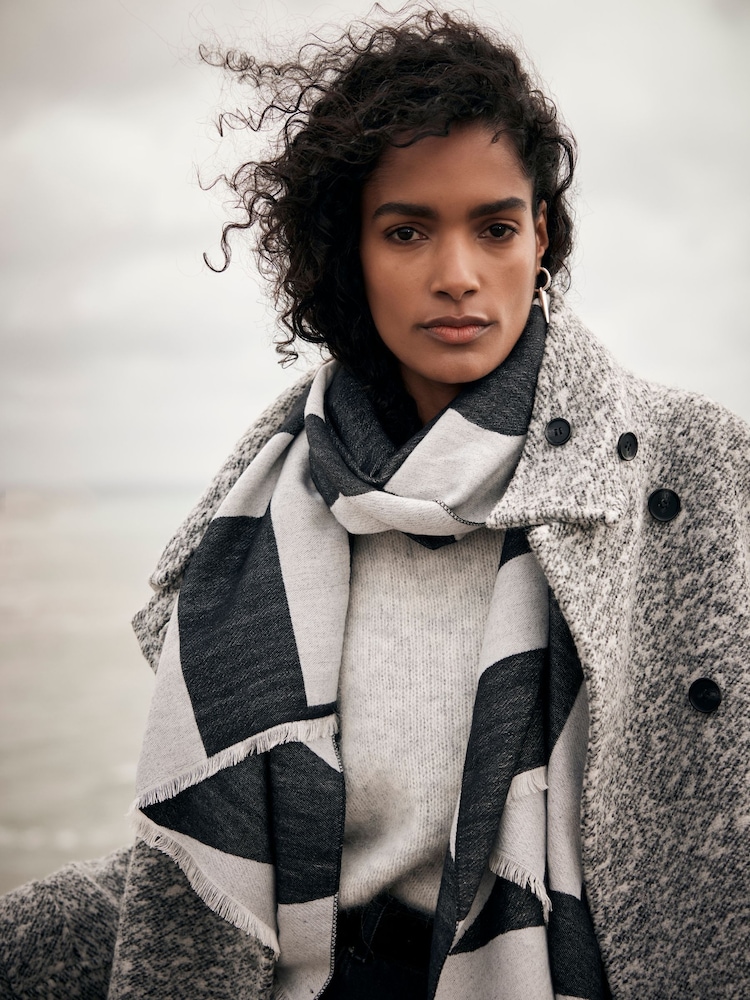 Mint Velvet Black And Grey Alpine Scarf - Image 1 of 3