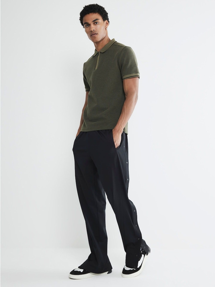 River Island Khaki Green Slim Fit Zip Jacquard Polo T-Shirt - Image 3 of 5