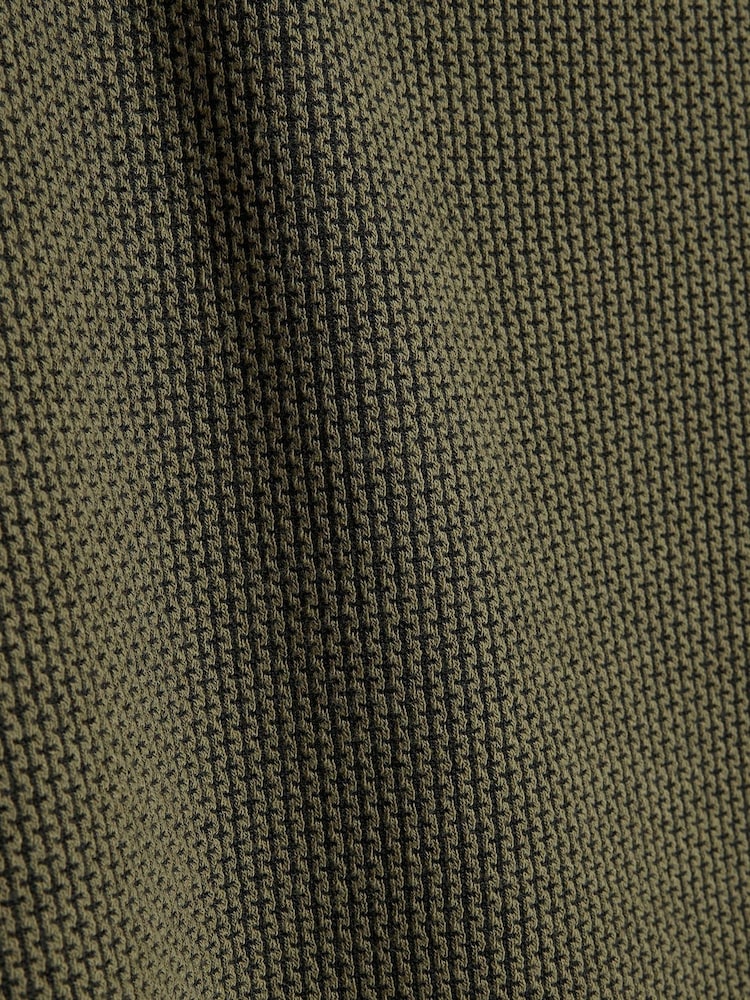 River Island Khaki Green Slim Fit Zip Jacquard Polo T-Shirt - Image 5 of 5