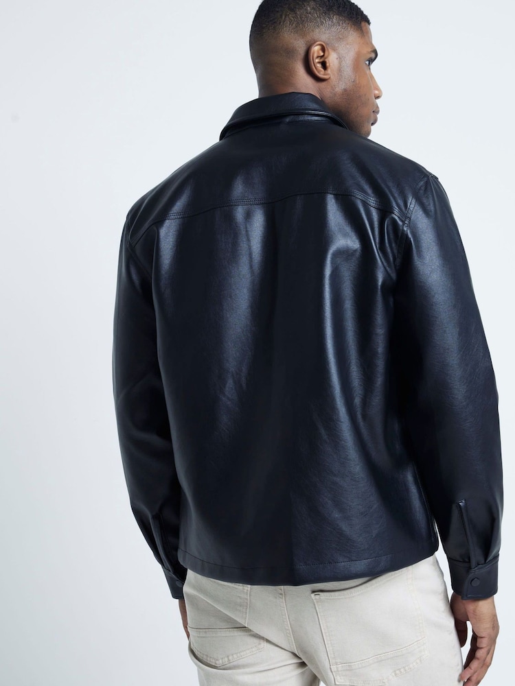 River Island Black Regular Fit Faux Leather Pocket Shirt - Image 2 of 6