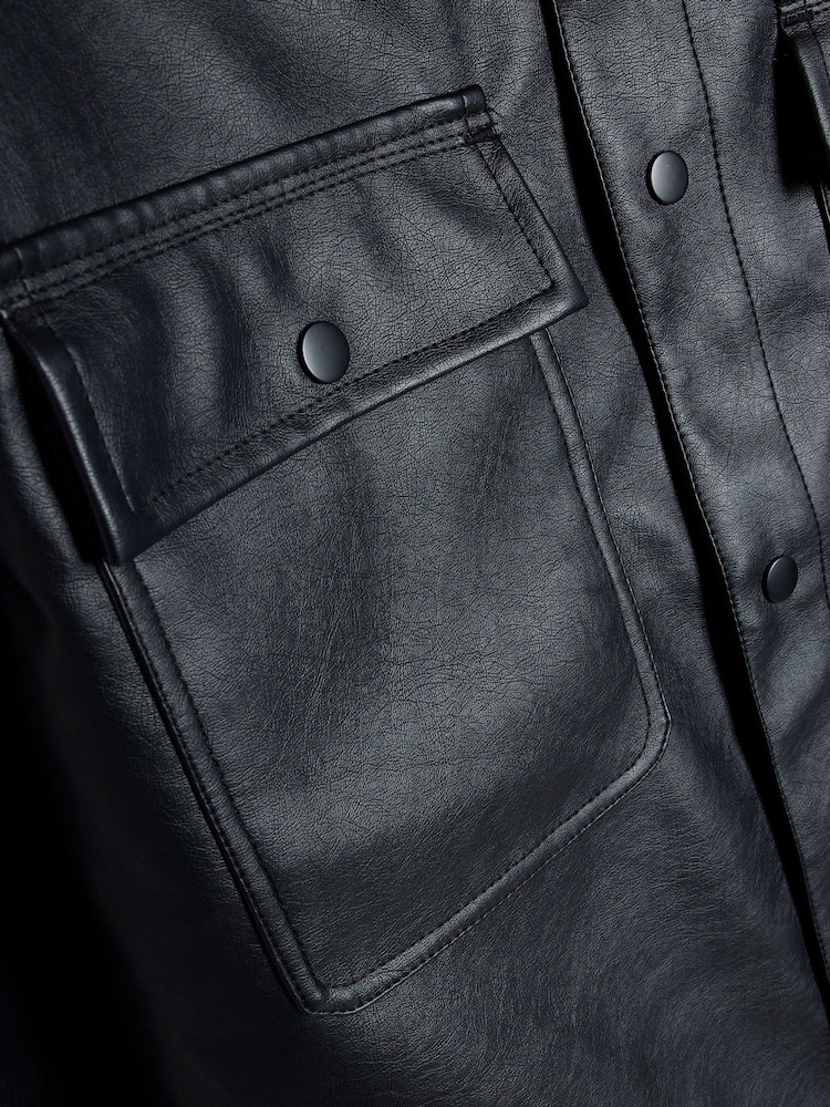 River Island Black Regular Fit Faux Leather Pocket Shirt - Image 6 of 6