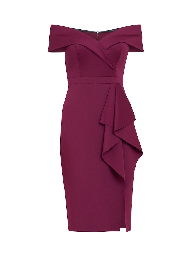 Gina Bacconi Rotes Miranda Schulterfreies Kleid mit Rüschen - Bild 5 von 5 Gina Bacconi Rotes Miranda Schulterfreies Kleid mit Rüschen - Bild 5 von 5