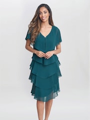 Gina Bacconi Green Bella Georgette Tiered Dress - Image 1 of 5