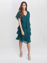 Gina Bacconi Green Bella Georgette Tiered Dress - Image 3 of 5