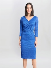Gina Bacconi Blue Melody Lace Wrap Dress - Image 1 of 5