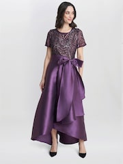 Gina Bacconi Purple Noemi Embroidered High Low Maxi Dress - Image 1 of 4