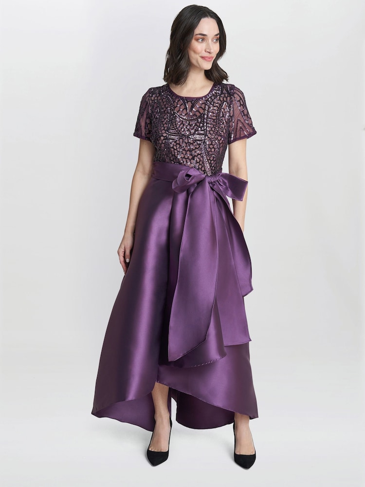 Gina Bacconi Purple Noemi Embroidered High Low Maxi Dress - Image 1 of 4