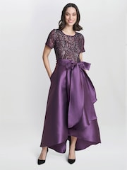 Gina Bacconi Purple Noemi Embroidered High Low Maxi Dress - Image 3 of 4