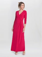 Gina Bacconi Pink Celine Jersey Wrap Maxi Dress - Image 3 of 5