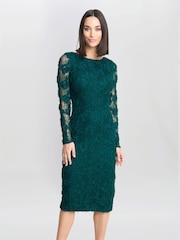 Gina Bacconi Green Scarlett Corded Floral Lace Dress - Image 1 of 4