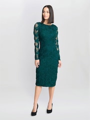 Gina Bacconi Green Scarlett Corded Floral Lace Dress - Image 3 of 4