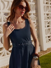 Friends Like These Rinse Wash Petite Denim Belted Midi Dress - Image 3 of 4