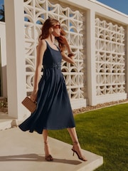 Friends Like These Rinse Wash Petite Denim Belted Midi Dress - Image 4 of 4