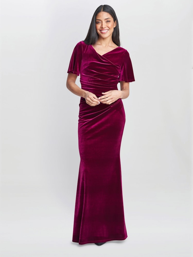 Gina Bacconi Red Minka Velvet Maxi Dress With Cowl Neck - Image 1 of 6