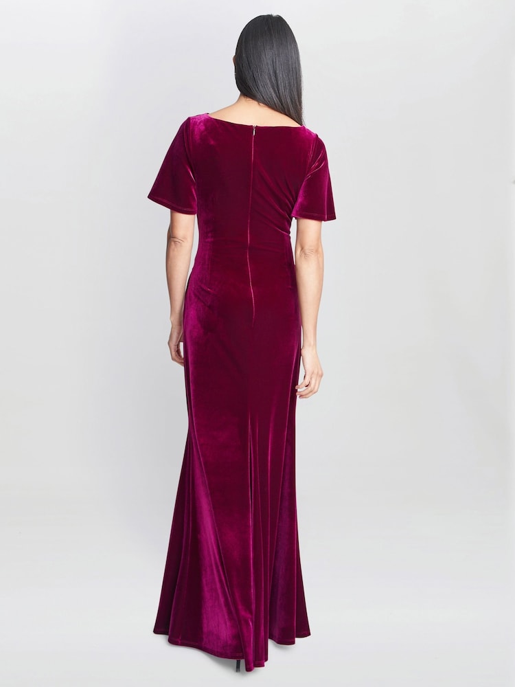 Gina Bacconi Red Minka Velvet Maxi Dress With Cowl Neck - Image 2 of 6