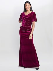 Gina Bacconi Red Minka Velvet Maxi Dress With Cowl Neck - Image 3 of 6
