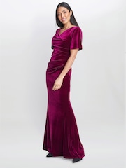 Gina Bacconi Red Minka Velvet Maxi Dress With Cowl Neck - Image 5 of 6