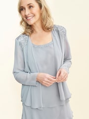 Gina Bacconi Grey Camira Lace Shoulder Bead Tier Jacket Dress - Image 4 of 6