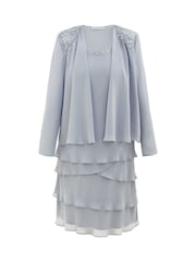 Gina Bacconi Grey Camira Lace Shoulder Bead Tier Jacket Dress - Image 6 of 6