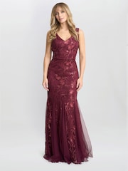 Gina Bacconi Red Evie Sleeveless Maxi Embroidered Sequin Gown - Image 1 of 4