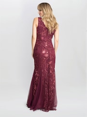 Gina Bacconi Red Evie Sleeveless Maxi Embroidered Sequin Gown - Image 2 of 4