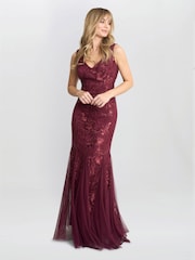 Gina Bacconi Red Evie Sleeveless Maxi Embroidered Sequin Gown - Image 3 of 4