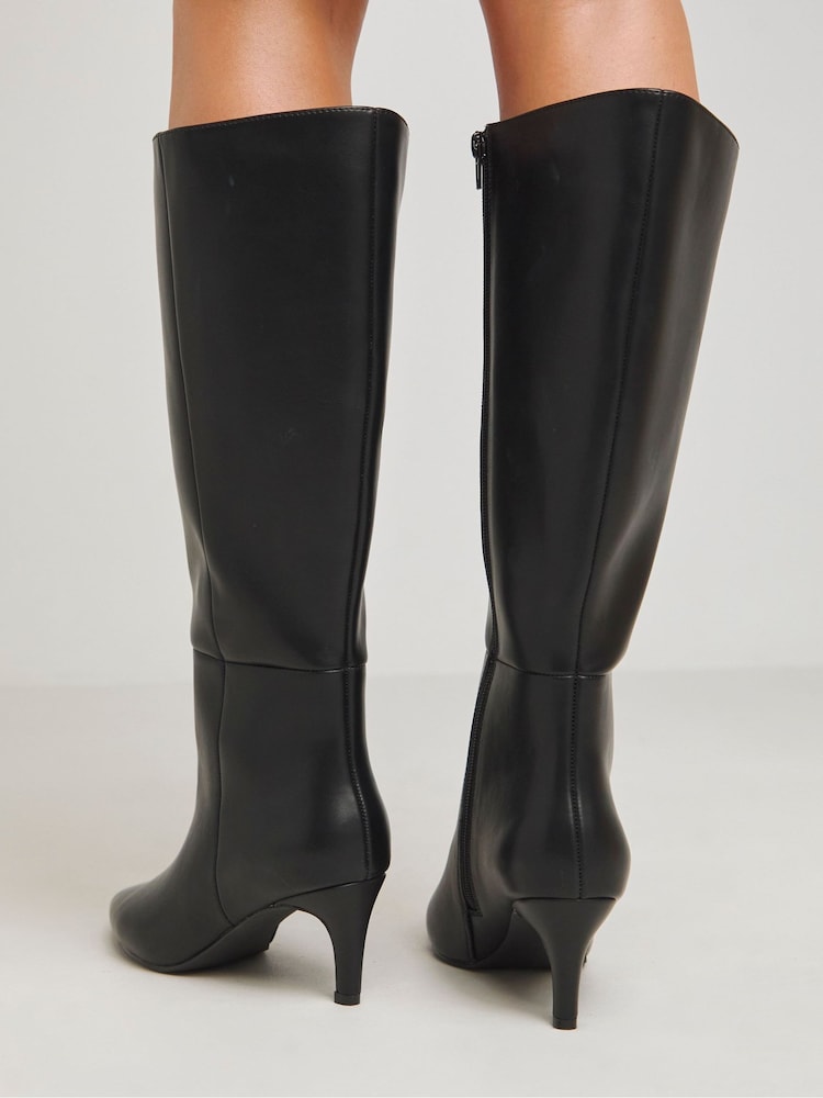 Simply Be Straight Loose Fitting Kitten Knee High Heel Boots In Wide Fit - Slika 2 iz 4