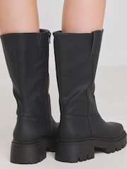 Simply Be Black Extra Wide Fit Chunky Biker Boots in Wide Fit Curvy Calf - Image 2 of 5