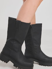 Simply Be Black Extra Wide Fit Chunky Biker Boots in Wide Fit Curvy Calf - Image 3 of 5
