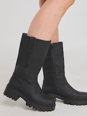Simply Be Black Extra Wide Fit Chunky Biker Boots in Wide Fit Curvy Calf - Image 5 of 5