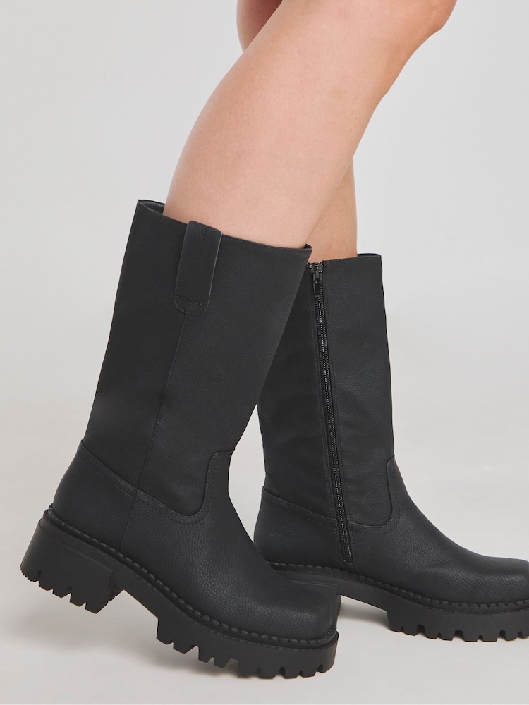 Simply Be Black Extra Wide Fit Chunky Biker Boots in Wide Fit Curvy Calf - Image 5 of 5