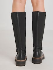 JD Williams Black Extra Wide Fit Knee High Elasticated Boots With Buckle Detail In Wide Fit - Image 2 of 4