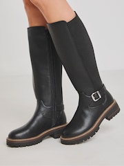 JD Williams Black Extra Wide Fit Knee High Elasticated Boots With Buckle Detail In Wide Fit - Image 3 of 4
