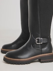 JD Williams Black Extra Wide Fit Knee High Elasticated Boots With Buckle Detail In Wide Fit - Image 4 of 4