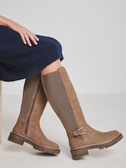 JD Williams Knee High Elasticated Boots With Buckle Detail In Wide Fit - Slika 1 iz 4