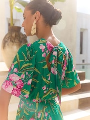 V&A I Love & Roses Green Floral Twist Front V-Neck Short Sleeve Midi Dress - Image 5 of 5