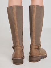 JD Williams Brown Extra Wide Fit Knee High Elasticated Boots With Buckle Detail In Wide Fit - Image 2 of 4