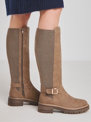 JD Williams Brown Extra Wide Fit Knee High Elasticated Boots With Buckle Detail In Wide Fit - Image 4 of 4