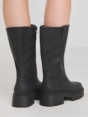 Simply Be Black Wide Fit Chunky Biker Boots in Wide Fit Curvy Calf - Image 2 of 4