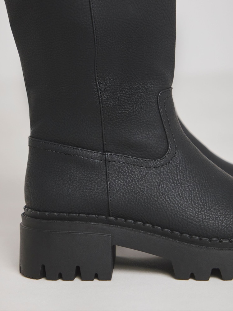 Simply Be Black Wide Fit Chunky Biker Boots in Wide Fit Curvy Calf - Image 4 of 4